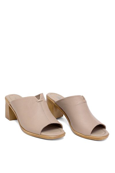 Ayakkabı Fuarı Beige Heeled Slippers - Women's Genuine Leather Elite Koc22-10