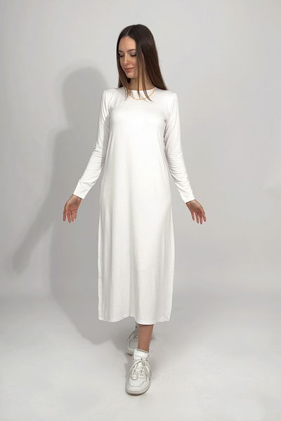 Betimoda Rochie de vară pentru femei, cu mâneci lungi, din viscoză, lungime midi, cu decolteu, albă