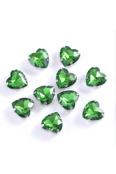 yiğit aksesuar 10 mm Case Strut Dark Green Glass Heart Stone 10 Pieces