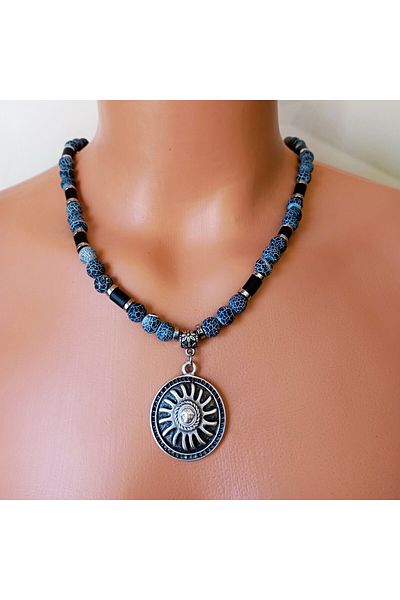Asteria Elite Agate Hematite Evil Eye Protection, Strength and Stability Necklace Bracelet Set