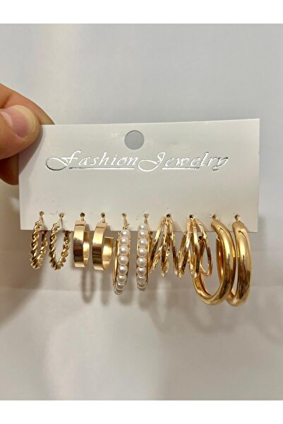 Le Manolia Accessories 11 adet çift gold renk incili halka klipsli çoklu kombin küpe kadın set küpe