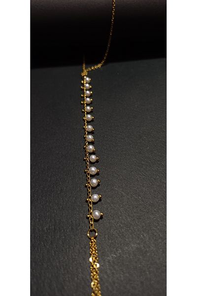 Remiuse Elegance Grain Pearl Detailed Gold Steel Chain Shahmeran