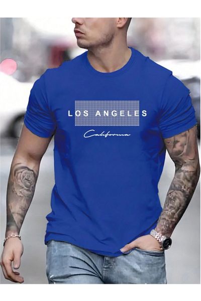New Shine În căruciorul 6 și mai sus, 1 tricou este cadou pentru - Tricou oversize cu imprimeu cu puncte Los Angeles pentru bărbați