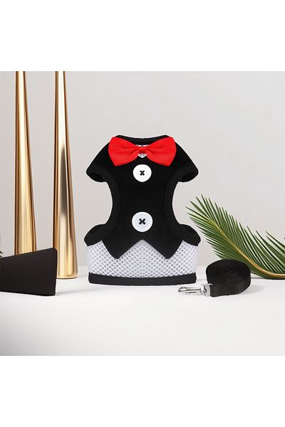 Lady Fify Black Sleeveless Tuxedo with 120cm Strap for Cat and Dog