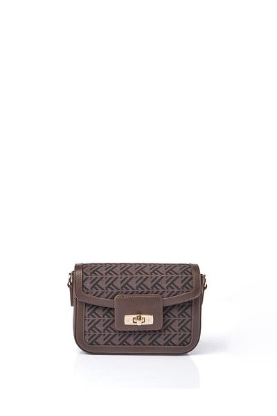 Kayra Monogram Pattern Baguette Bag Mink Brand