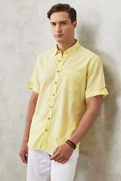 AC&Co / Altınyıldız Classics Comfort Fit Men's Statement Orange Clothes with Hidden Buttons 100% Cotton