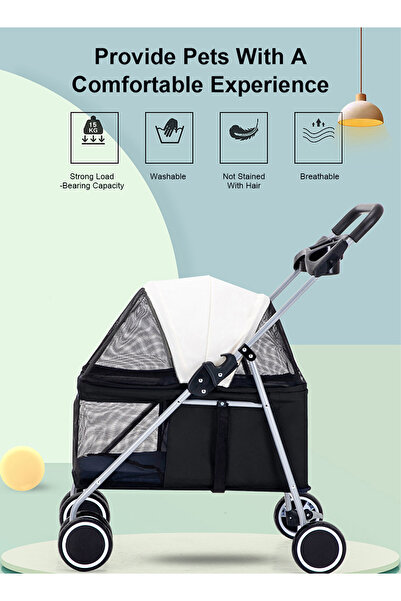 KidLe عربة أطفال قابلة للطي للحيوانات الأليفة ذات مساحة كبيرة للقطط والكلاب