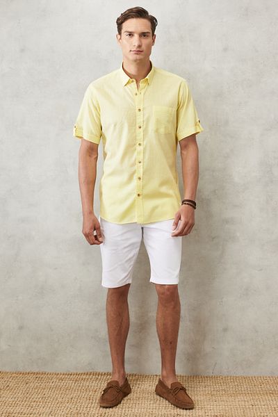 AC&Co / Altınyıldız Classics Comfort Fit Men's Statement Orange Clothes with Hidden Buttons 100% Cotton