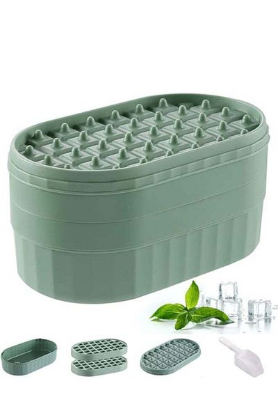 COOYA 72 Square Ice Cube Moulds,with Lid and Bucket Ice Scoop Ice Cube Tray for Freezer Coffee,Green