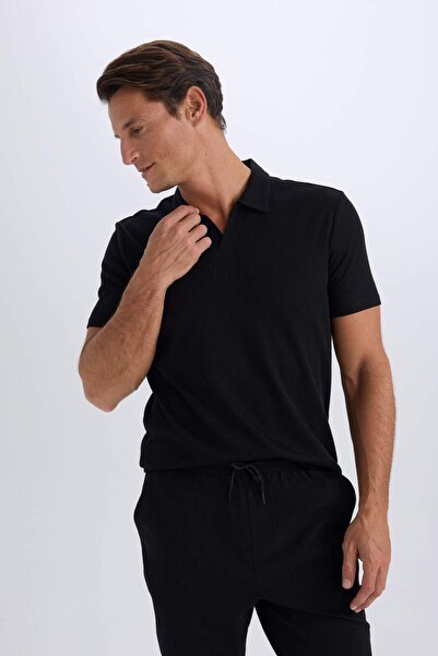 DeFacto Slim Fit Slim Fit Short Sleeve Black Polo T-Shirt W9274Az25Sm