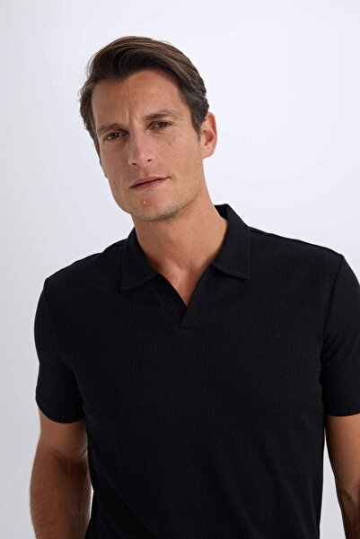 DeFacto Slim Fit Slim Fit Short Sleeve Black Polo T-Shirt W9274Az25Sm