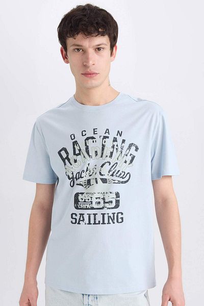 DeFacto Tricou cu mânecă scurtă, 100% bumbac, cu croială normală, cu decolteu, imprimat E1317ax25sm