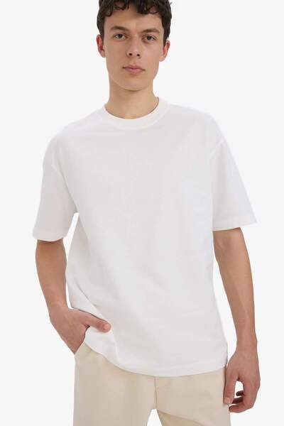 DeFacto Relax Fit Relaxed Cut Crew Neck Cotton Short Sleeve Basic T-Shirt D36...