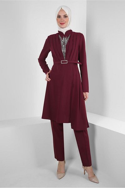 Alvina STONE PRINTED DRAPE DETAILED PANT SUIT 30334