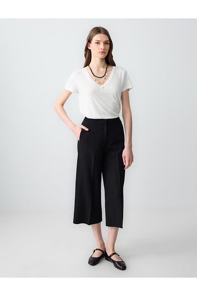 Jimmy Key Black High Waist Wide Leg Relaxed Cut Short Woven Pants
