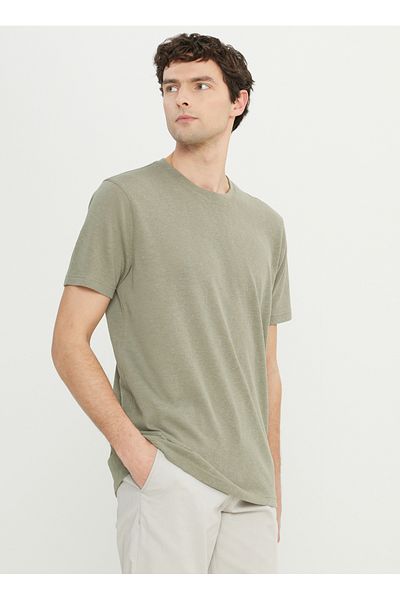 ALTINYILDIZ CLASSICS Altınyıldız Classics Ανδρικό T-Shirt με λαιμόκοψη χακί ACE091252044_HAK