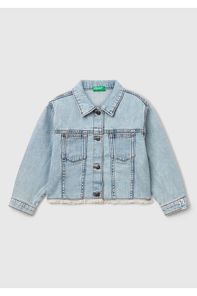 United Colors of Benetton Girl's Light Denim Cuffed Denim Jacket