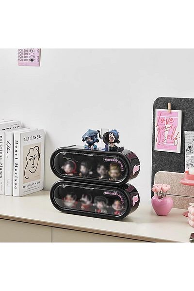 COOYA 2 Pcs of Acrylic Display Box,with Magnetic Door,Stackable,Dustproof 30x11.5x9cm for Home,OfficeBlack