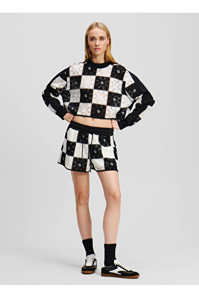 Karl Lagerfeld Jeans Lastikli Bel Normal Siyah - Beyaz Kadın Şort A2W10001