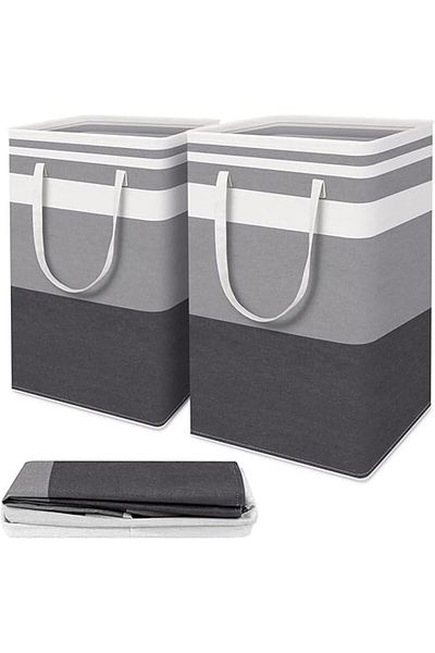 COOYA 2-Pack 75L Collapsible Laundry Baskets, Waterproof with Extended Handles (Gradient Grey)