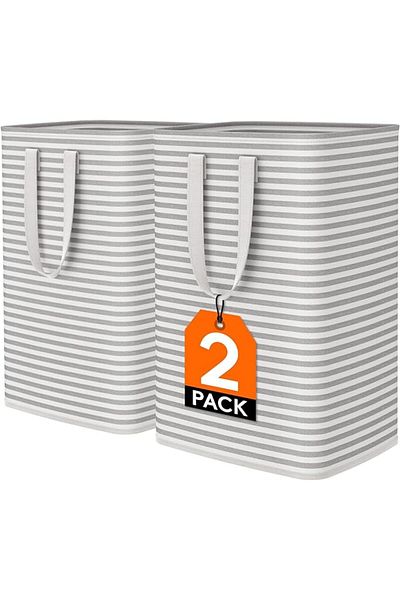 COOYA 2 Pack Collapsible Laundry Baskets, Waterproof Clothes Hamper with Easy Carry Handles, 2 x 80L