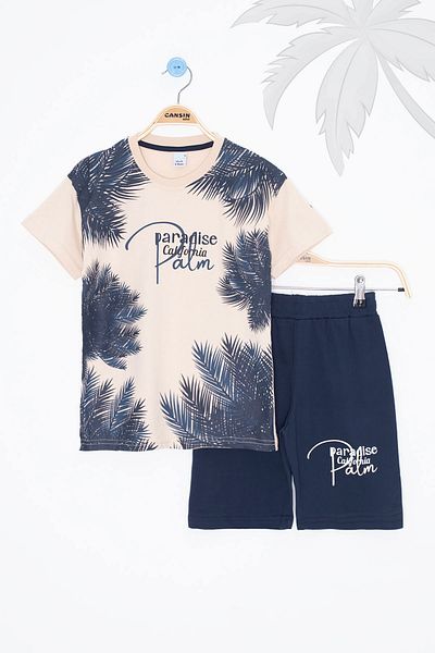 Cansın Mini Σετ 2 τεμαχίων Cream Paradise Written Boy's Shorts 20641