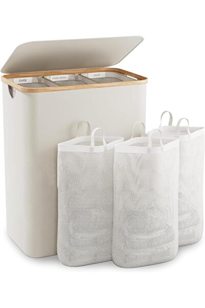GENERAL Mylindde Laundry Basket with Lid, 3 Section Extra Large Laundry Hampe...