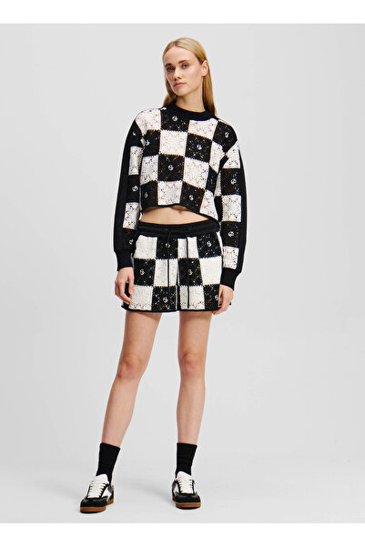 Karl Lagerfeld Jeans Lastikli Bel Normal Siyah - Beyaz Kadın Şort A2W10001