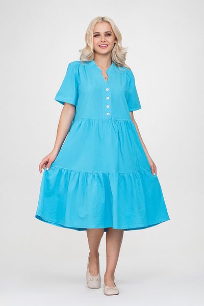 Bold & Young Rochie de damă, cu mânecă scurtă, cu jumătate de plăcuță, cu nasturi, din bumbac