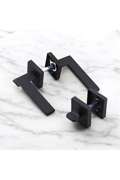 Badem10 (1 TAKIM) Kilitlenebilir Güneş Wc - Banyo Siyah Kapı Kolu Kare Rozetli Sağa Sola Uygun Kapı Kolları