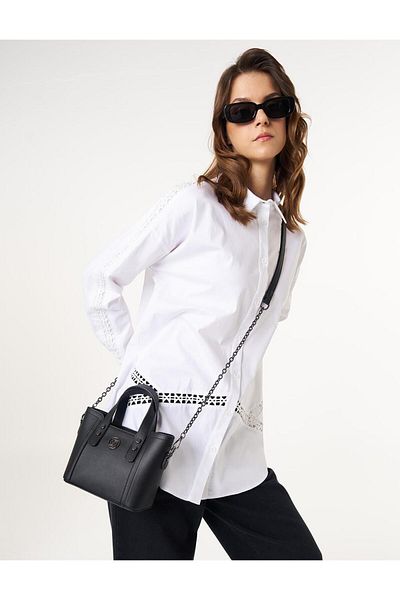 Kayra Poplin Tunic with Lace Stripe - Optical White