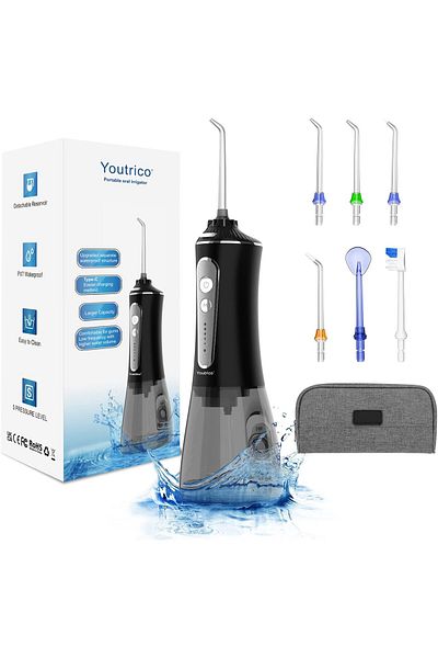 Youtrico 2025 upgraded whitening water dental floss, portable rechargeable, IPX7 waterproof (black)