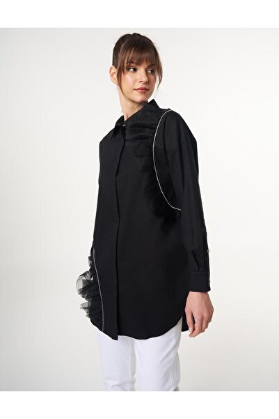 Kayra Βαμβακερό τούνικ με λεπτομέρεια από τούλι μαύρο