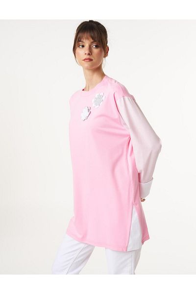 Kayra Floral Appliqued Combed Cotton Tunic Candy Pink