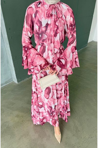 nizzell New Season Belted Women's Floral Chiffon Dress Pink