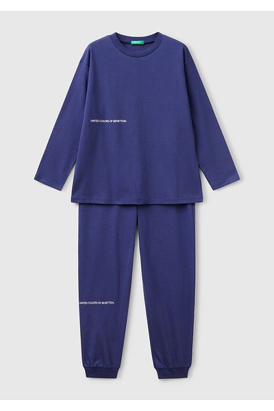 United Colors of Benetton Boy's Indigo Logo Stripe T-Shirt - Jogger Set
