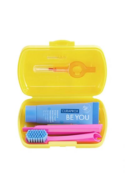 Curaprox Cs Travel Set (5460 FIRÇA BE YOU DİŞ MACUNU ARAYÜZ FIRÇASI 0.7MM 0.9MM)-sarı