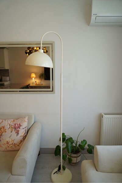 retro home design Krem Renkli İçi Beyaz Oynar Başlıklı Dekoratif Mantar Lambader Salon Yatak Odası