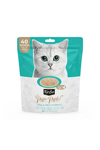 Kit Cat هريس التونة مع كرات الشعر بالألياف من بور (عبوة اقتصادية من 40 كيسًا)...