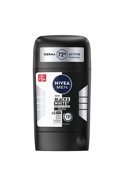 NIVEA مزيل عرق غير مرئي للرجال باللونين الأسود والأبيض، حماية فعالة تدوم 72 ساعة، 50 مل