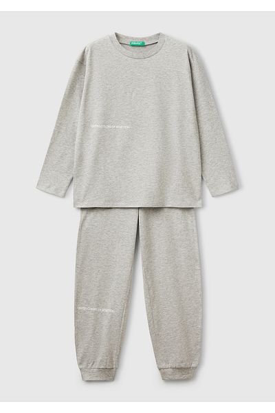 United Colors of Benetton Boy's Gray Melange Logo Stripe T-Shirt - Jogger Set