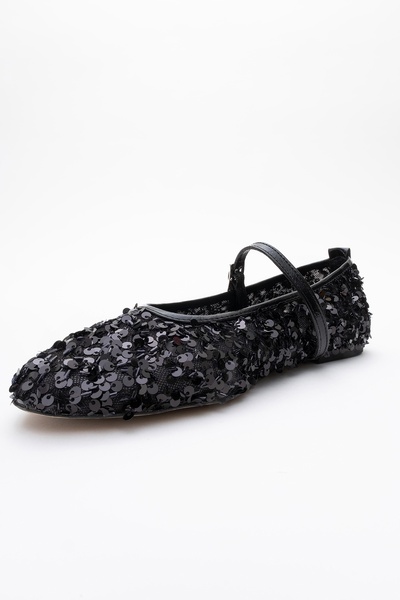 LuviShoes Γυναικεία παπούτσια μπαλαρίνας LUSH Black Sequin Single Strap