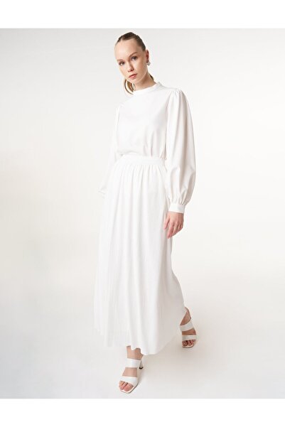 Kayra Crush Efektli Yüksek Bel Etek Optik Beyaz