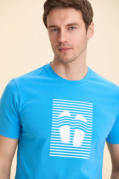 SMILE تي شيرت ديلروي توركواز قطن مطبوع