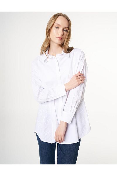 Kayra Poplin Tunik - Floral Taswiri and Against Optical White