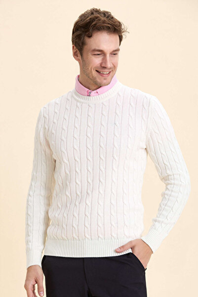SMILE Darıo Off-White Hair Braided Crew Neck Knitwear