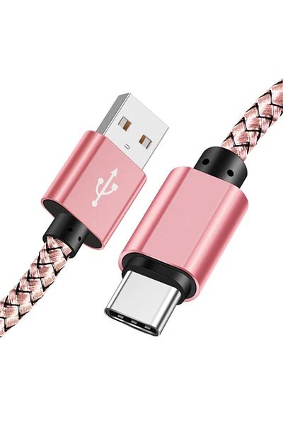 Choice كابل بيانات نايلون وردي بطول 2 متر، شاحن سريع من USB A إلى Type C، كابل شحن لأجهزة Huawei وSamsung وAndroid