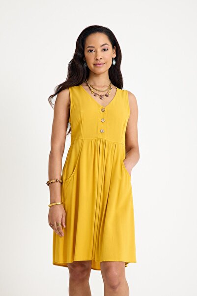 Los banditos V Neck Button Detailed Sleeveless Authentic Dress