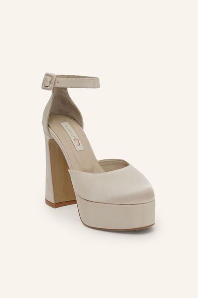 MARCATELLI Champagne Satin Turquoise Platform Shoes