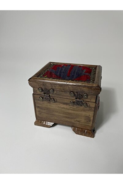 Sobe Hediyelik Tamamı Ceviz Ağacından El Dokuması Kilim Kaplı Dekoratif Otant...